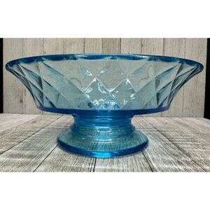 Vtg Early American Pattern Glass Bowl Footed Diamond Quilted Sky Blue 8.5" DIA